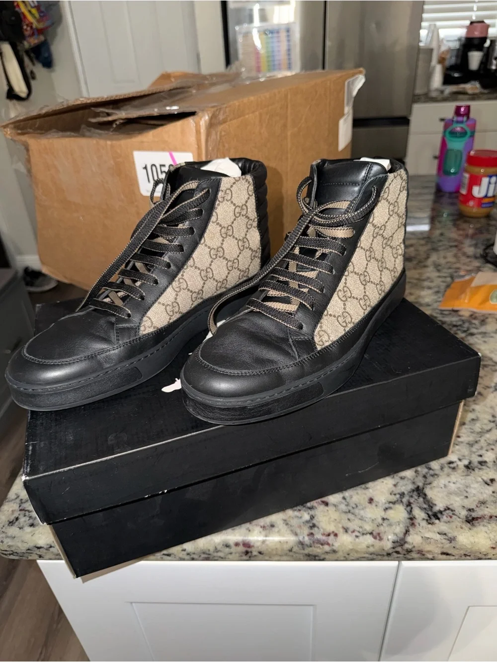 Gucci Black & Beige GG Canvas High-Top Sneakers